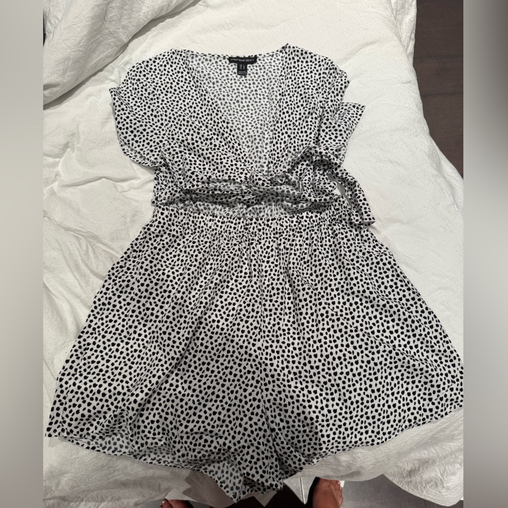 Stitches Black and White Polka Dot romper with cut out